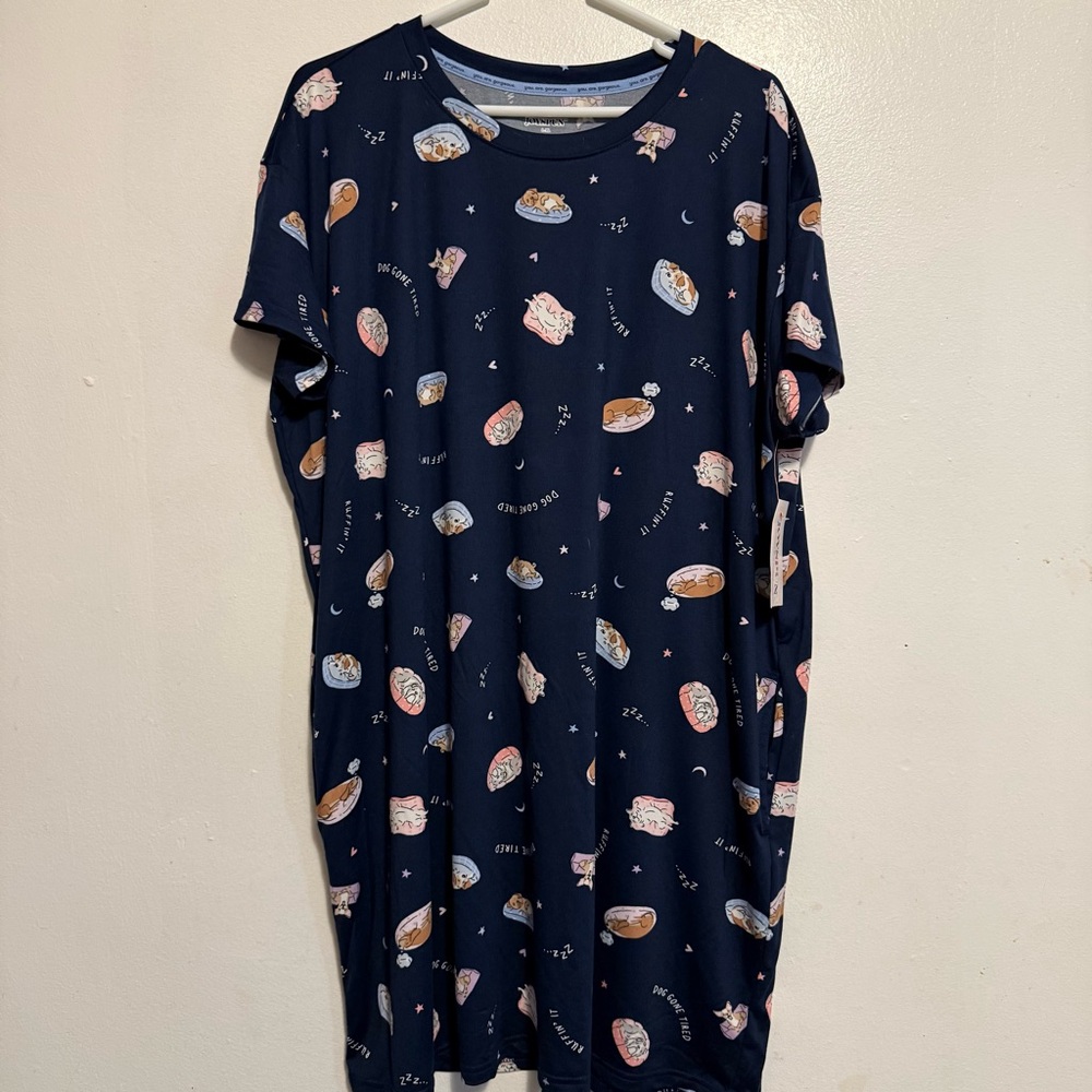 Joyspun Navy Blue Night Shirt with Cute Dog Print Women’s Size L-XL New
